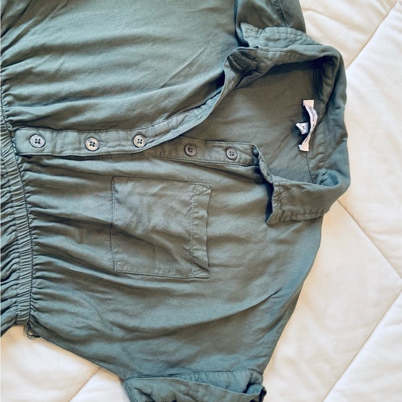 BOHO Patch Pocket Tie Waist Shirtdress Army green.Size M 100%Rayon.Used - Picture 8 of 9